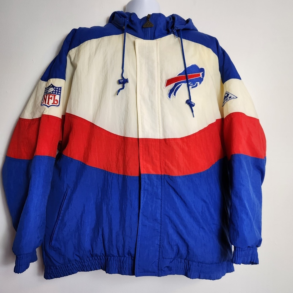 VTG 90s Buffalo Bills Apex One Pro Line Jacket XL Zip Off Hood NFL Puffer Coat